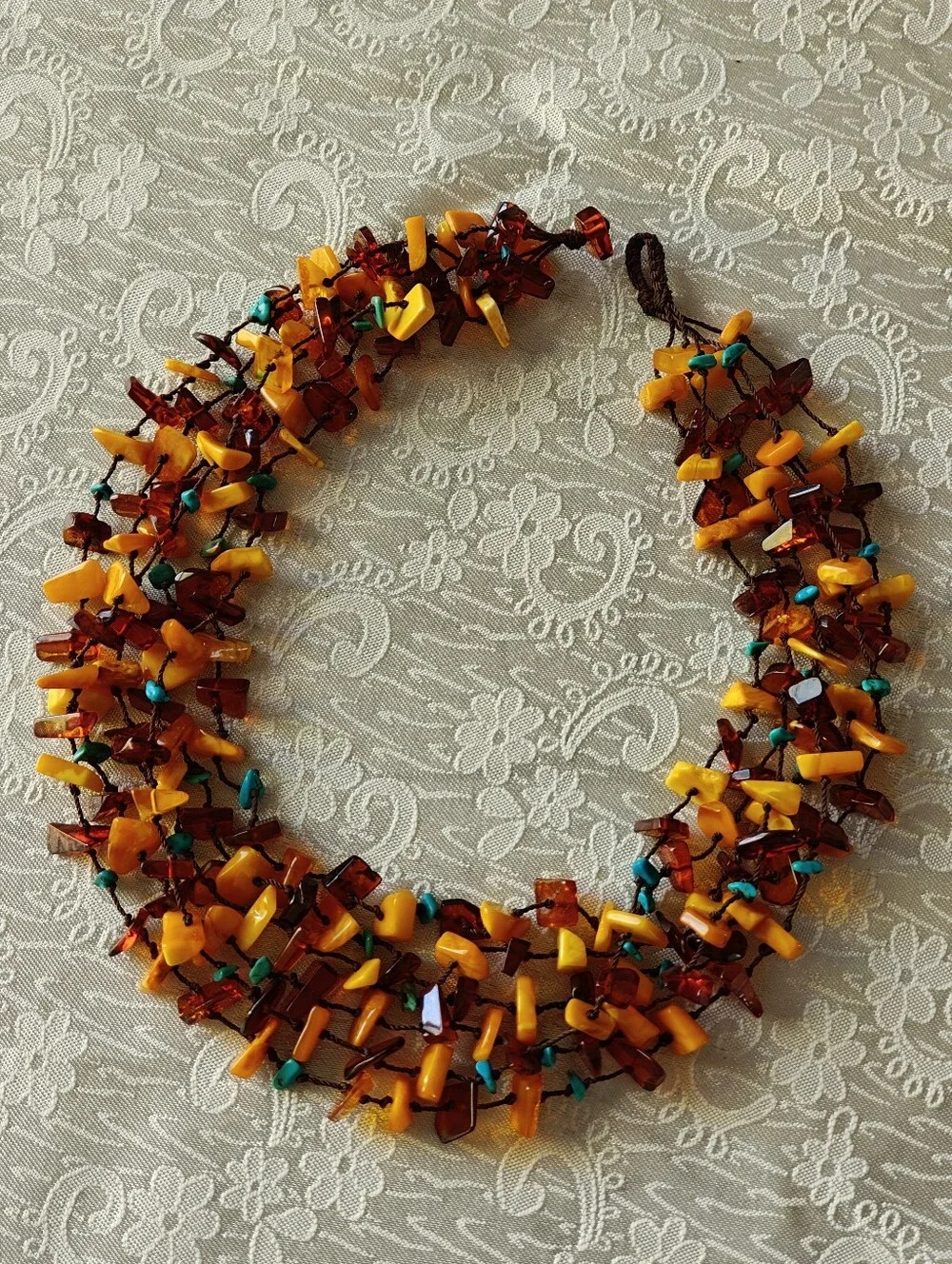 Genuine Amber & Turquoise Six Strand Necklace - Picture 7 of 16